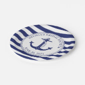 Nautical Anchor Navy Blue Stripe Vrijgezellenfeest Papieren Bordje (Gekanteld)