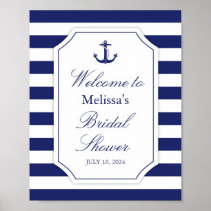 Nautical Anchor Navy Blue Stripe Vrijgezellenfeest Poster
