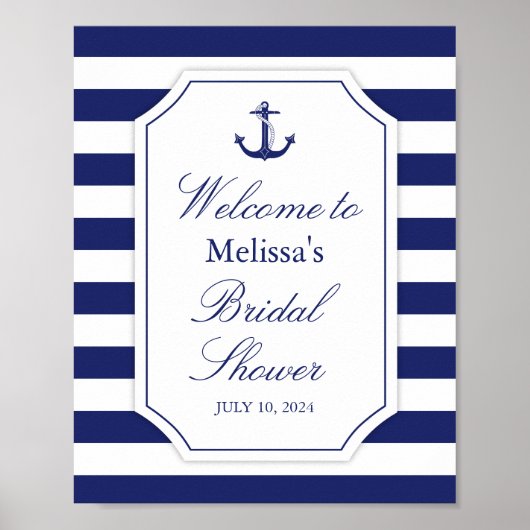 Nautical Anchor Navy Blue Stripe Vrijgezellenfeest Poster (Voorkant)
