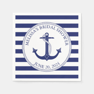 Nautical Anchor Navy Blue Stripe Vrijgezellenfeest Servet