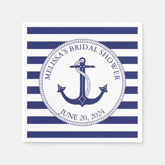 Nautical Anchor Navy Blue Stripe Vrijgezellenfeest Servet (Voorkant)