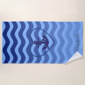 Nautical Anchor Navy Blue Stripe Waves Strandlaken (Voorkant)