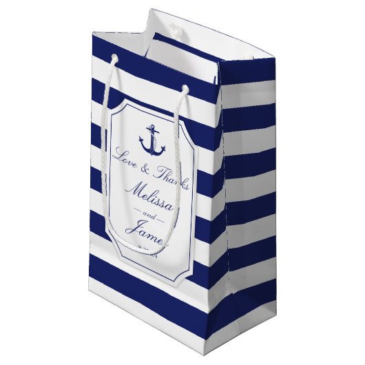 Nautical Anchor Navy Blue Stripe Weddenschap Bedan Klein Cadeauzakje (Voorkant Gekanteld)