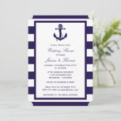 Nautical Anchor Navy Blue Stripe Wedding Shower Kaart (Staand voorkant)
