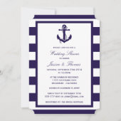 Nautical Anchor Navy Blue Stripe Wedding Shower Kaart (Voorkant)