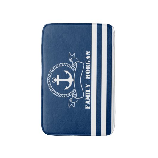 Nautical Anchor Navy Blue Striped Badmat (Voorkant Verticaal)