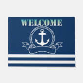 Nautical Anchor Navy Blue Striped Deurmat (Voorkant)