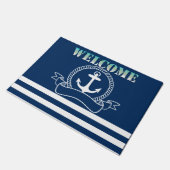 Nautical Anchor Navy Blue Striped Deurmat (Schuin)