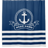 Nautical Anchor Navy Blue Striped Douchegordijn (Voorkant)