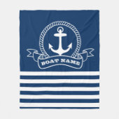 Nautical Anchor Navy Blue Striped Fleece Deken (Voorkant)