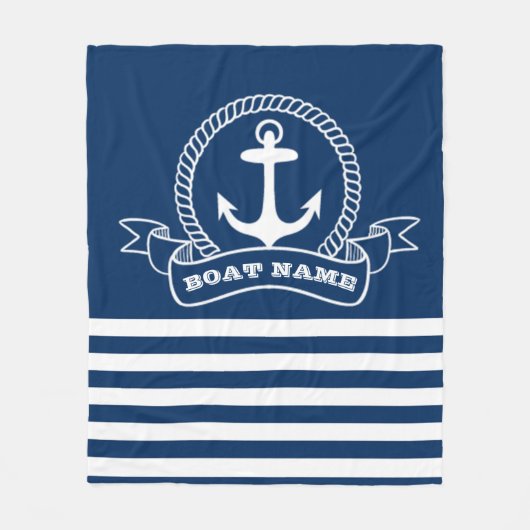 Nautical Anchor Navy Blue Striped Fleece Deken (Voorkant)