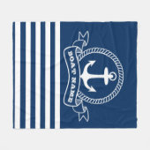 Nautical Anchor Navy Blue Striped Fleece Deken (Voorkant (Horizontaal))