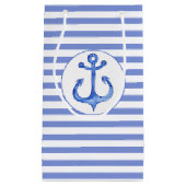Nautical Anchor - Navy Blue Striped Gift Bag Klein Cadeauzakje (Voorkant)