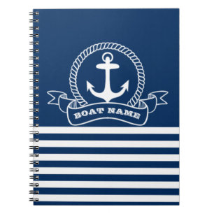Nautical Anchor Navy Blue Striped Notitieboek