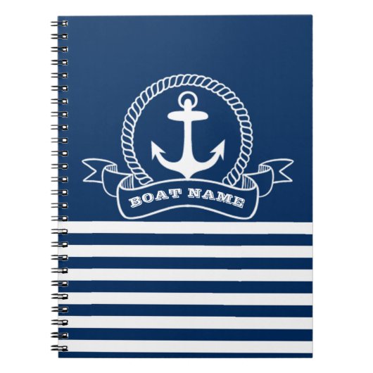 Nautical Anchor Navy Blue Striped Notitieboek (Voorkant)