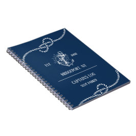 Nautical Anchor Navy Blue Striped Notitieboek