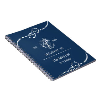 Nautical Anchor Navy Blue Striped Notitieboek