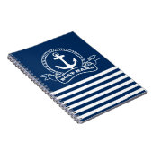 Nautical Anchor Navy Blue Striped Notitieboek (Rechterzijde)