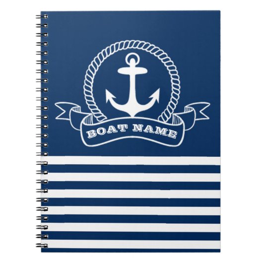 Nautical Anchor Navy Blue Striped Notitieboek (Voorkant)