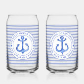 Nautical Anchor Navy Blue Striped Personalized Blikvorm Glas (Voorkant)