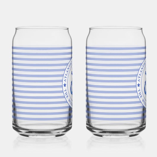 Nautical Anchor Navy Blue Striped Personalized Blikvorm Glas (Rechts)