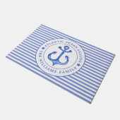 Nautical Anchor Navy Blue Striped Personalized Deurmat (Schuin)
