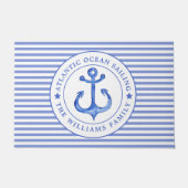 Nautical Anchor Navy Blue Striped Personalized Deurmat (Voorkant)