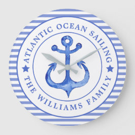 Nautical Anchor Navy Blue Striped Personalized Grote Klok