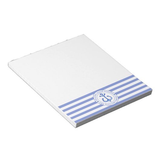 Nautical Anchor Navy Blue Striped Personalized Notitieblok (Schuin)