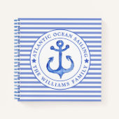 Nautical Anchor Navy Blue Striped Personalized Notitieboek (Voorkant)