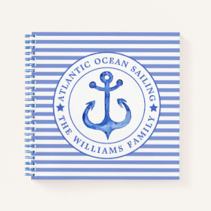 Nautical Anchor Navy Blue Striped Personalized Notitieboek