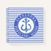 Nautical Anchor Navy Blue Striped Personalized