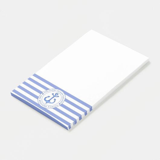 Nautical Anchor Navy Blue Striped Personalized Post-it® Notes (Schuin)