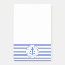 Nautical Anchor Navy Blue Striped Personalized Post-it® Notes