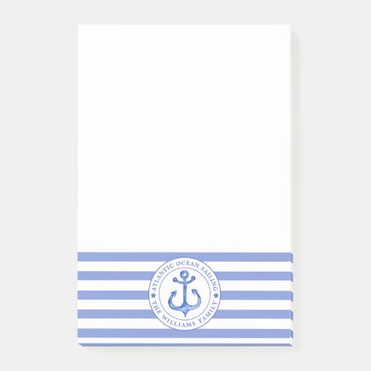 Nautical Anchor Navy Blue Striped Personalized Post-it® Notes (Voorkant)