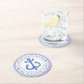Nautical Anchor Navy Blue Striped Personalized Ronde Kartonnen Onderzetter (Insitu)