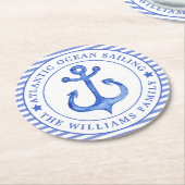 Nautical Anchor Navy Blue Striped Personalized Ronde Kartonnen Onderzetter (Gebogen)