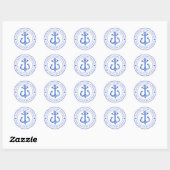 Nautical Anchor Navy Blue Striped Personalized Ronde Sticker (Vel)