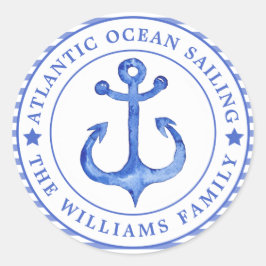 Nautical Anchor Navy Blue Striped Personalized Ronde Sticker