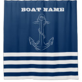 Nautical, Anchor Navy Blue Striped Sailor Douchegordijn (Voorkant)