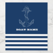 Nautical Anchor Navy Blue Striped Sailor Wijn Etiket (Enkel label)