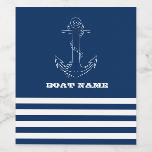 Nautical Anchor Navy Blue Striped Sailor Wijn Etiket (Enkel label)