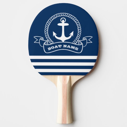Nautical Anchor Navy Blue Striped Tafeltennisbatje (Voorkant)