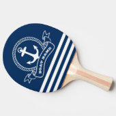 Nautical Anchor Navy Blue Striped Tafeltennisbatje (Zijkant)