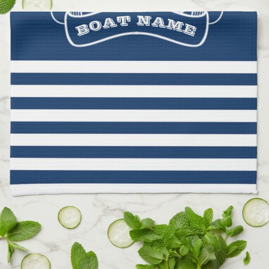 Nautical Anchor Navy Blue Striped Theedoek (Gevouwen)