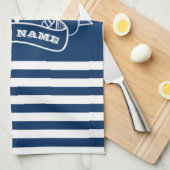 Nautical Anchor Navy Blue Striped Theedoek (Quarter Fold)