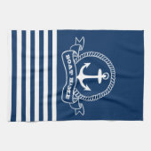 Nautical Anchor Navy Blue Striped Theedoek (Horizontaal)