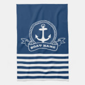 Nautical Anchor Navy Blue Striped Theedoek (Verticaal)