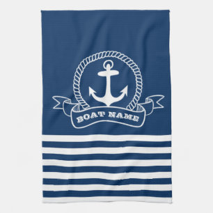 Nautical Anchor Navy Blue Striped Theedoek