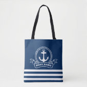 Nautical Anchor Navy Blue Striped Tote Bag (Voorkant)
